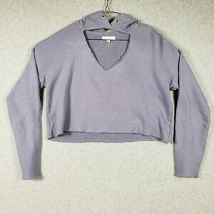 LA Hearts Lavender V Neck Cutout Cropped Hoodie Sweatshirt Womens XS Raw Hem